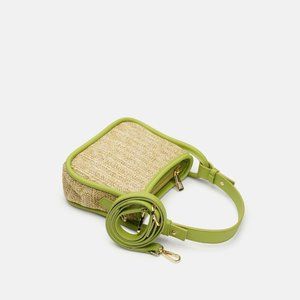 Chic Green Raffia Handbag with Luxe Faux Leather Accents